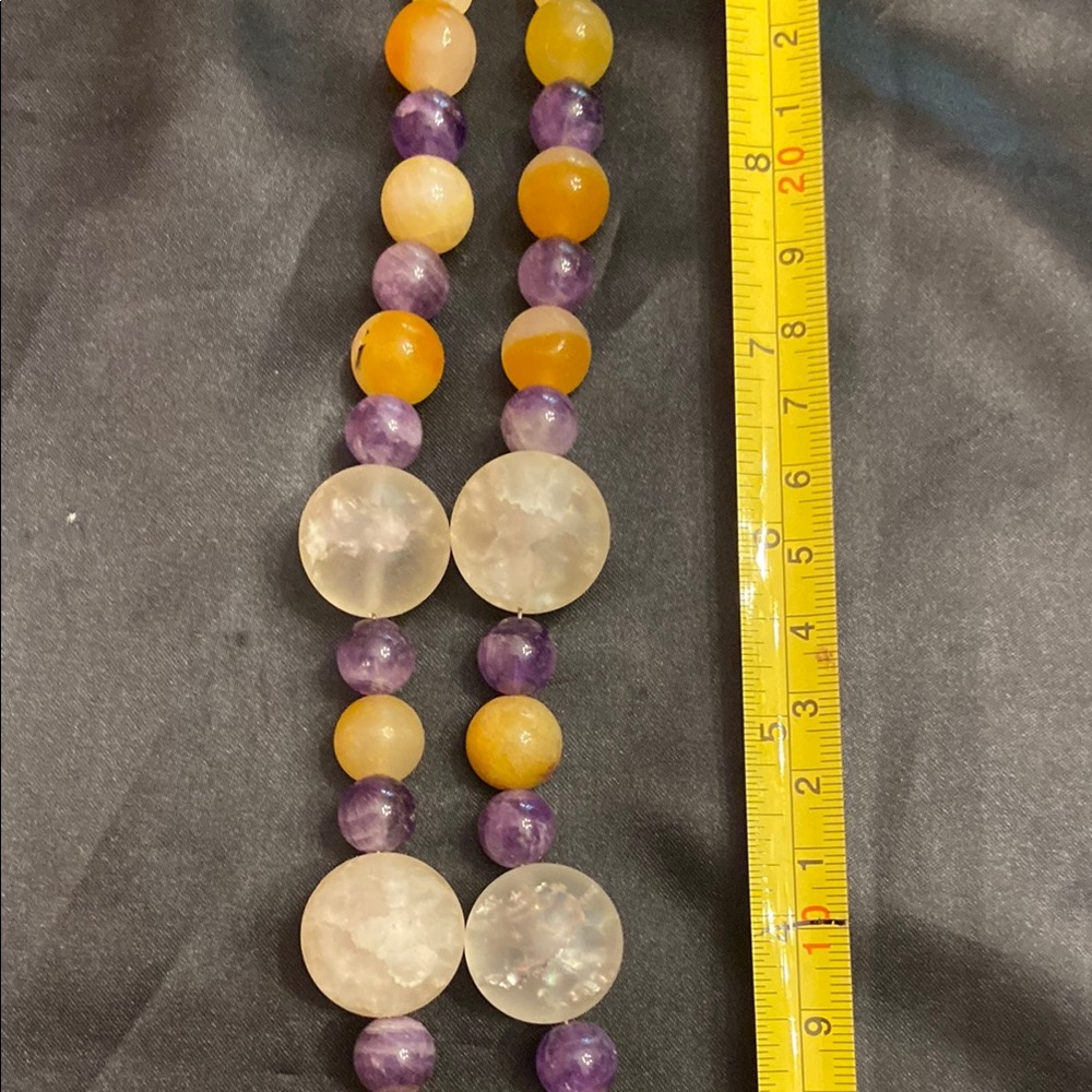 Purple and Yellow Statement Necklace with Iridescent Beads - Picture 9 of 10